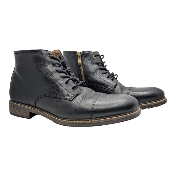 Aston Grey YBIAWEN Black Leather Lace Up Zip Ankle Boots Cap Toe Size 9 Hipster